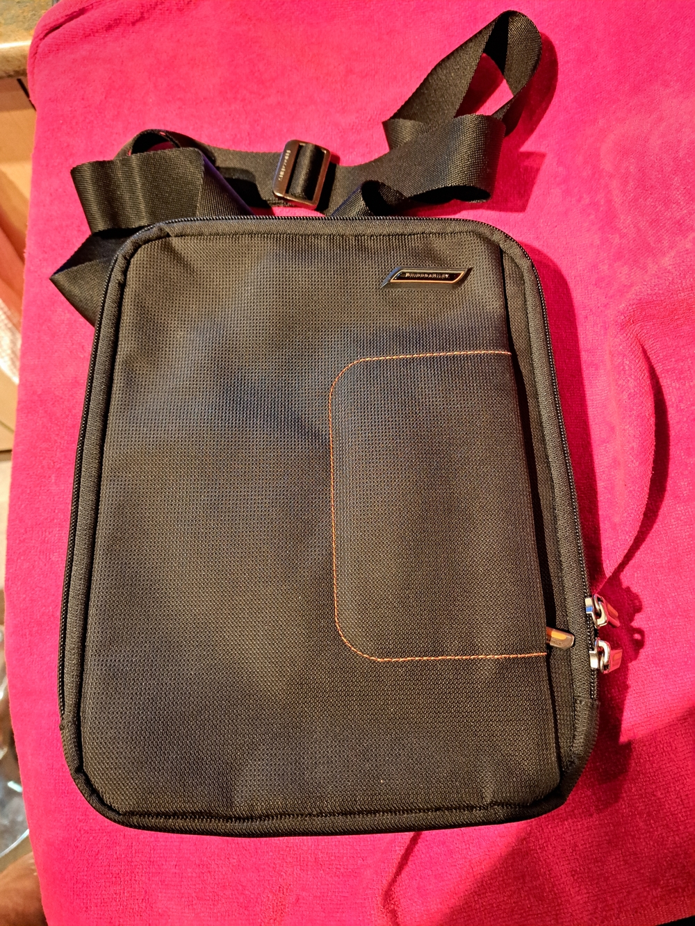 Briggs & Riley Black Messenger Bag with Orange Stitching